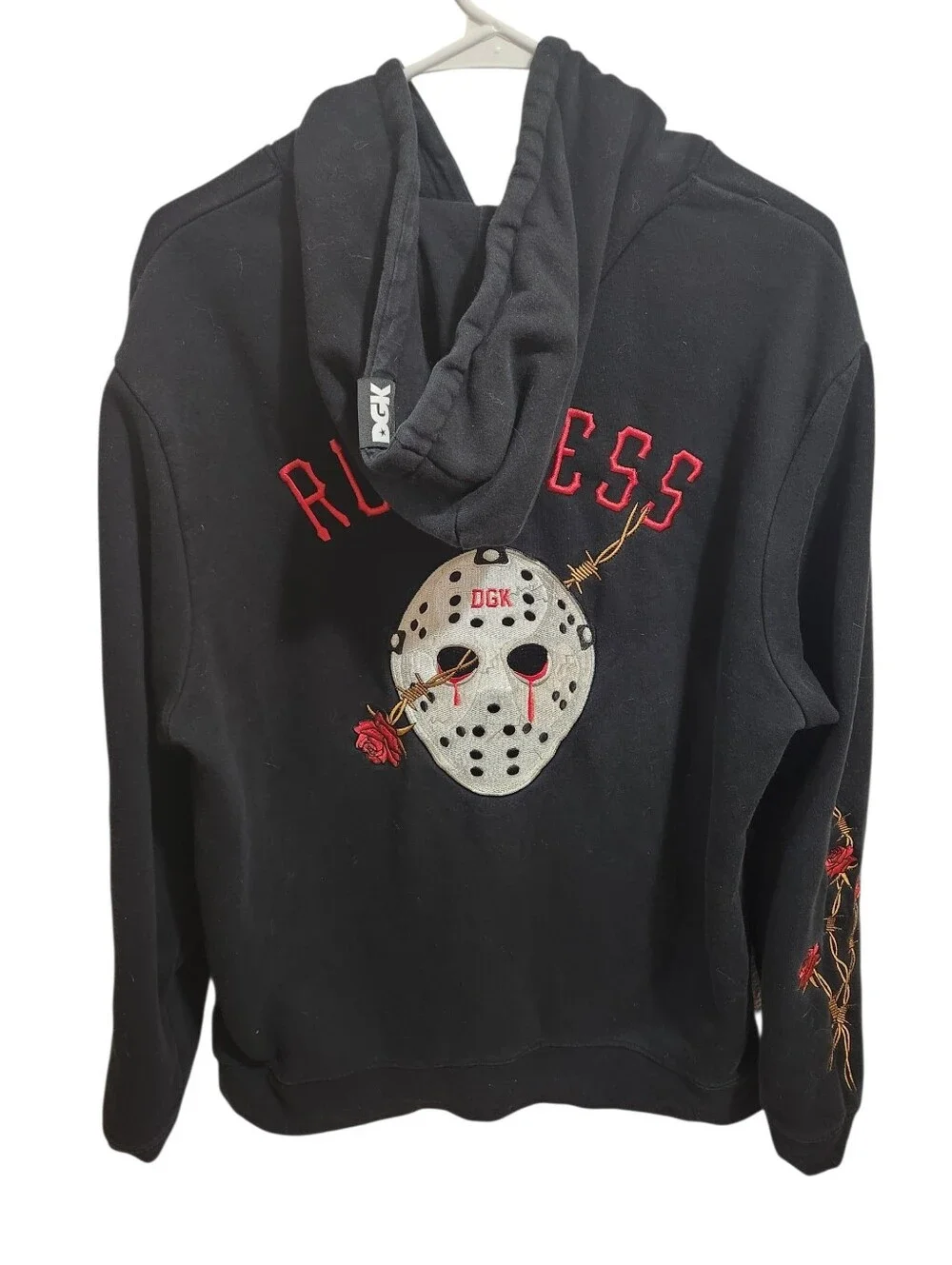 Men's DGK Ruthless Black Pullover Hoodie Hockey Mask Graphic Embroidered. Size M